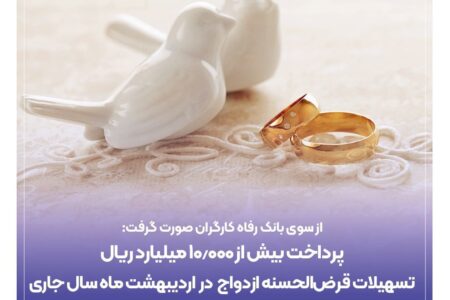 پرداخت بیش از ۱۰.۰۰۰ میلیارد ریال تسهیلات قرض‌الحسنه ازدواج در اردیبهشت ماه سال جاری